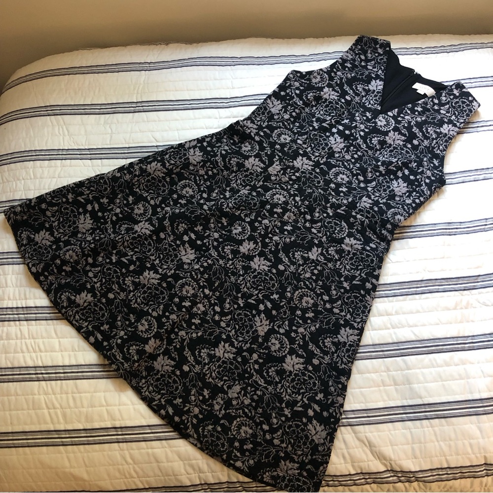 LOFT Black & Gray Floral Print Dress